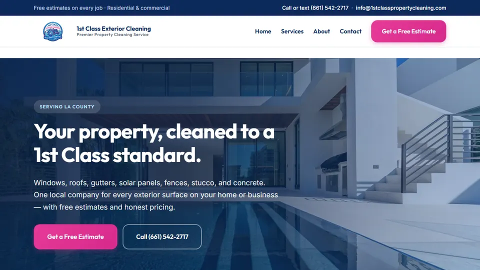 1st Class Exterior Property Cleaning website homepage