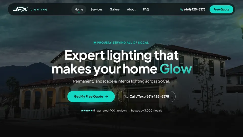 JFX Lighting website homepage