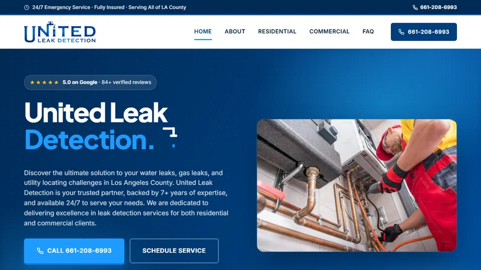 United Leak Detection website homepage
